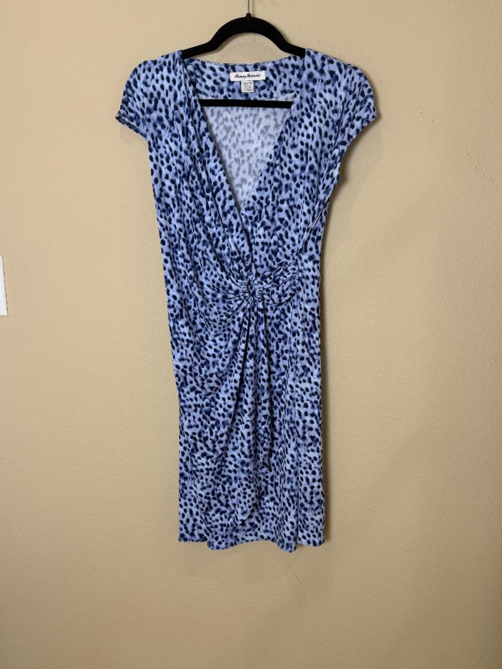 Tommy Bahama "Clara Lovely Leo" Faux-Wrap Dress Blue Animal Print Size XS